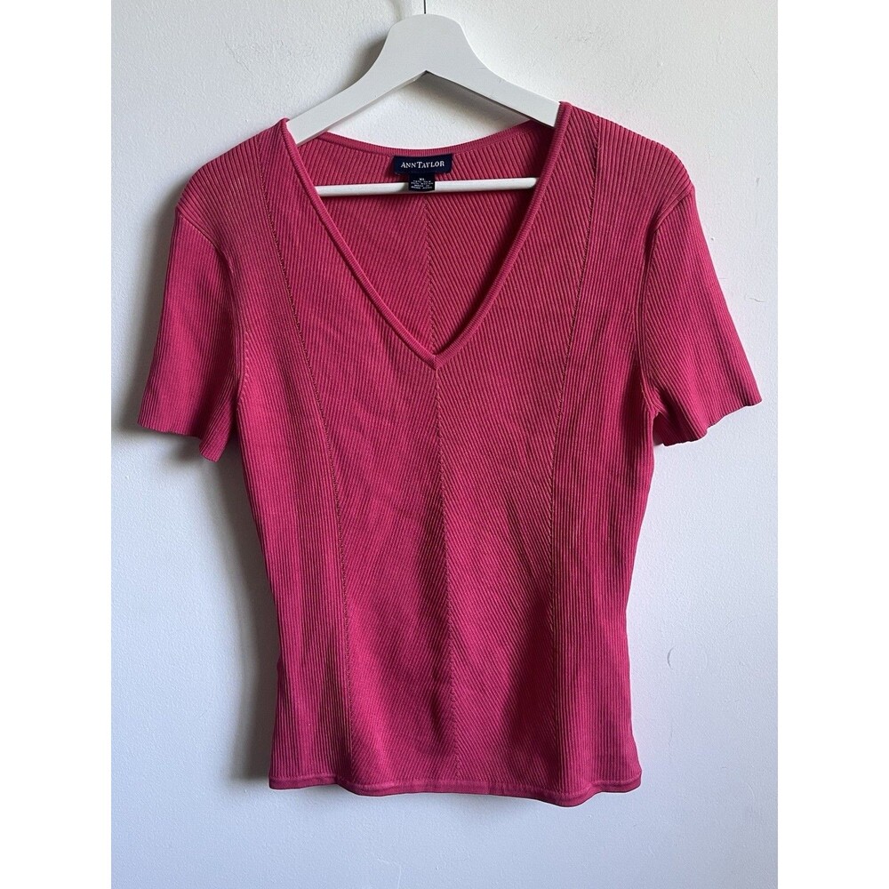 Ann Taylor Vtg Silk Short Sleeve Top Hot Pink Fuscia Sz XL
